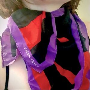 Ellen Tracy Red Purple Black Color block Silk Scarf